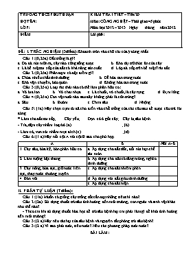 Đề kiểm tra một tiết Công nghệ lớp 7 - Năm học 2012-2013 - Trường THCS Phổ Thuận